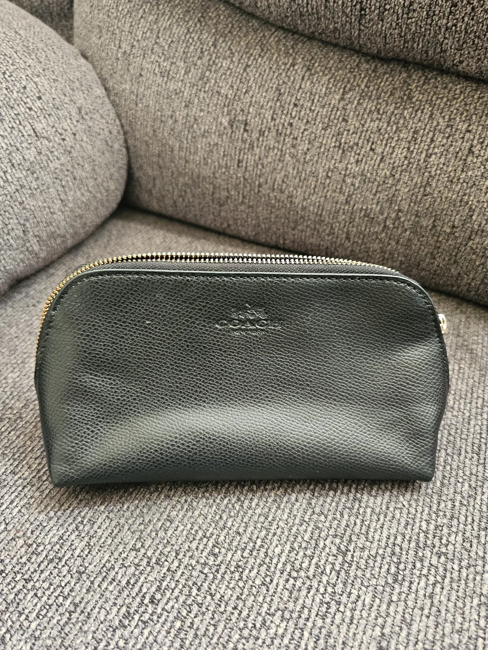 Coach Black Pebbled Leather Zip Pouch with Gold Hardware
